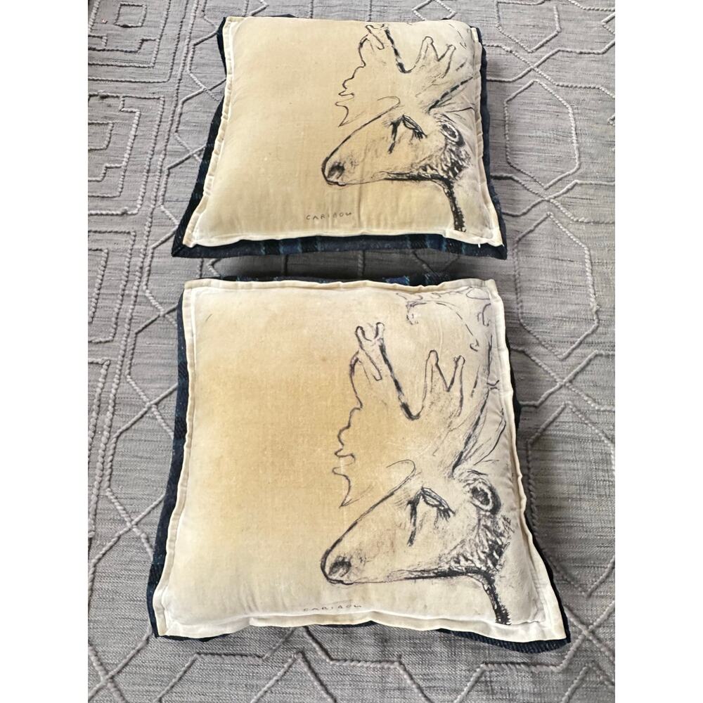 Anthropologie northwood-pillows set pair creative Growth Frann Lusson moose - Picture 14 of 16